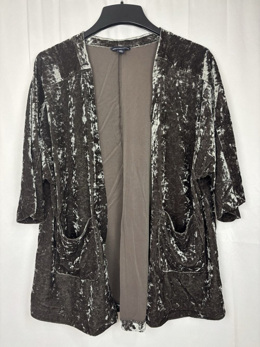 American Eagle Women’s S Green Crushed Velvet Kimono Cardigan Bohemian Fairy